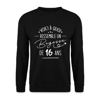 Bogosse 16 ans Cadeau Humour Anniversaire 16 ans - Sweat-shirt Unisexe - noir - Devant - Alina (178cm) & Michal (187cm)