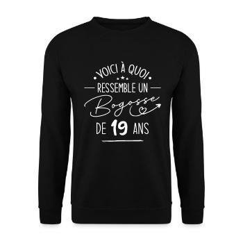Bogosse 19 ans Cadeau Humour Anniversaire 19 ans - Sweat-shirt Unisexe - noir - Devant - Alina (178cm) & Michal (187cm)