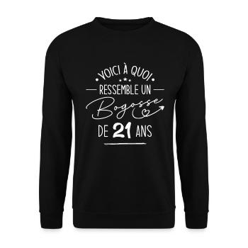 Bogosse 21 ans Cadeau Humour Anniversaire 21 ans - Sweat-shirt Unisexe - noir - Devant - Alina (178cm) & Michal (187cm)