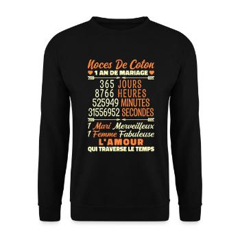 1 an de Mariage | Noces De Coton - Sweat-shirt Unisexe - noir - Devant - Alina (178cm) & Michal (187cm)