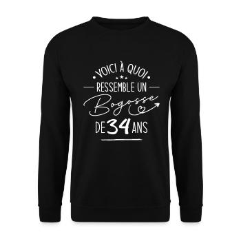 Bogosse 34 ans Cadeau Humour Anniversaire 34 ans - Sweat-shirt Unisexe - noir - Devant - Alina (178cm) & Michal (187cm)