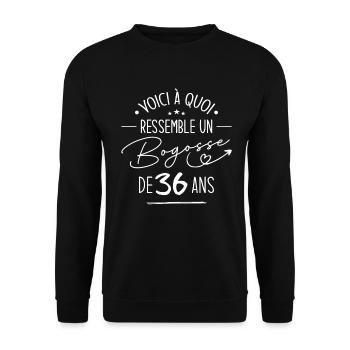 Bogosse 36 ans Cadeau Humour Anniversaire 36 ans - Sweat-shirt Unisexe - noir - Devant - Alina (178cm) & Michal (187cm)
