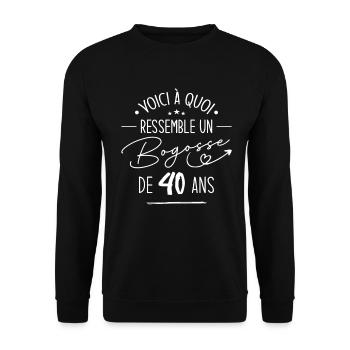 Bogosse 40 ans Cadeau Humour Anniversaire 40 ans - Sweat-shirt Unisexe - noir - Devant - Alina (178cm) & Michal (187cm)