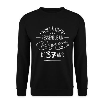 Bogosse 37 ans Cadeau Humour Anniversaire 37 ans - Sweat-shirt Unisexe - noir - Devant - Alina (178cm) & Michal (187cm)
