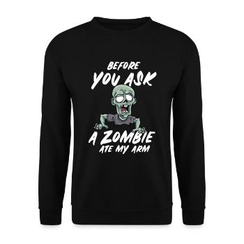 Ein Bein Witz Humor Geschenk - Unisex Pullover - Schwarz - Vorne - Alina (178cm) & Michal (187cm)