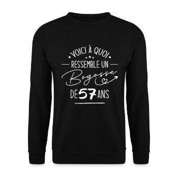 Bogosse 57 ans Cadeau Humour Anniversaire 57 ans - Sweat-shirt Unisexe - noir - Devant - Alina (178cm) & Michal (187cm)