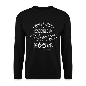 Bogosse 65 ans Cadeau Humour Anniversaire 65 ans - Sweat-shirt Unisexe - noir - Devant - Alina (178cm) & Michal (187cm)