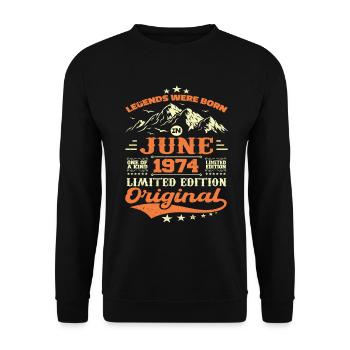 Juin 1974 Anniversaire Né en 1974 Juin Cadeau - Sweat-shirt Unisexe - noir - Devant - Alina (178cm) & Michal (187cm)