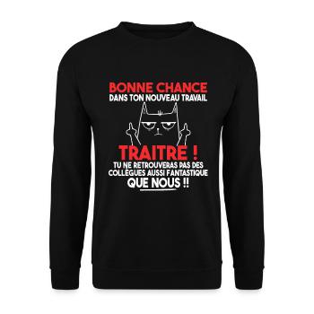Départ Collègue Collègues Cadeau Traître Chat - Sweat-shirt Unisexe - noir - Devant - Alina (178cm) & Michal (187cm)