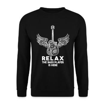 Relax The Bass Player Is Here Guitare Cadeau - Sweat-shirt Unisexe - noir - Devant - Alina (178cm) & Michal (187cm)
