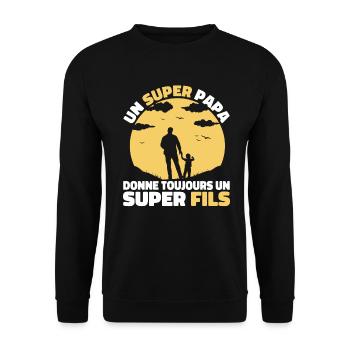 Super Papa Super Fils Cadeau Pere Fête des Pères - Sweat-shirt Unisexe - noir - Devant - Alina (178cm) & Michal (187cm)