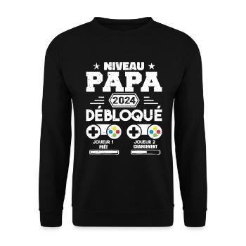 Niveau Papa Débloqué Futur Père 2024 Papa Cadeau - Sweat-shirt Unisexe - noir - Devant - Alina (178cm) & Michal (187cm)