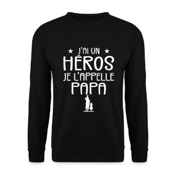 J'ai Un Héros et Je L'appelle Papa - Enfant Papa - Sweat-shirt Unisexe - noir - Devant - Alina (178cm) & Michal (187cm)