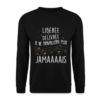 Idée Cadeau Retraite Femme Libérée, Délivrée - Sweat-shirt Unisexe - noir - Devant - Alina (178cm) & Michal (187cm)