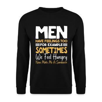 Männer haben auch Gefühle Lustiges Zitat Humor Männer - Unisex Pullover - Schwarz - Vorne - Alina (178cm) & Michal (187cm)