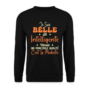 Belle Intelligente et Modeste - Sweat-shirt Unisexe - noir - Devant - Alina (178cm) & Michal (187cm)