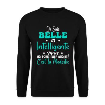 Belle Intelligente et Modeste - Sweat-shirt Unisexe - noir - Devant - Alina (178cm) & Michal (187cm)