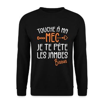 Touche À Mon Mec Pète Les Jambes Humour - Sweat-shirt Unisexe - noir - Devant - Alina (178cm) & Michal (187cm)