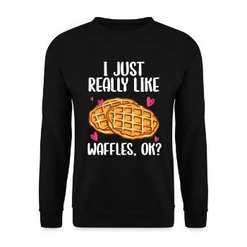 J’aime vraiment les gaufres, ok - Sweat-shirt Unisexe - noir - Devant - Alina (178cm) & Michal (187cm)