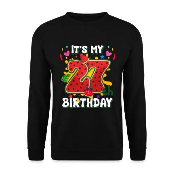27th Birthday Watermelon Summer Gift - Unisex Sweatshirt - black - Front - Alina (178cm) & Michal (187cm)