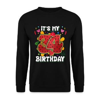 34th Birthday Watermelon - Unisex Sweatshirt - black - Front - Alina (178cm) & Michal (187cm)