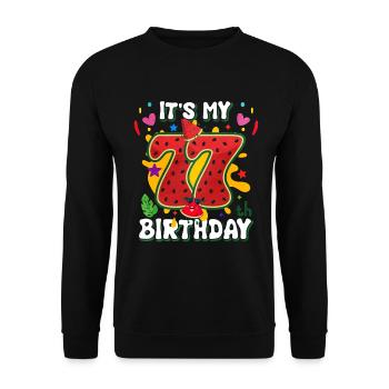 77. Geburtstag Wassermelone - Unisex Pullover - Schwarz - Vorne - Alina (178cm) & Michal (187cm)