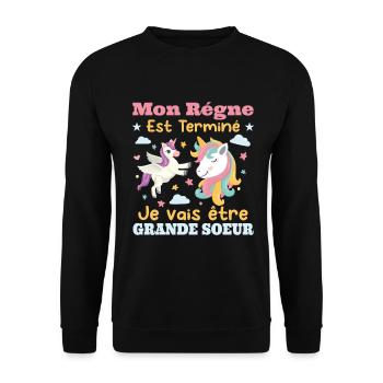 Annonce Grossesse Futur Grande Soeur Cadeau - Sweat-shirt Unisexe - noir - Devant - Alina (178cm) & Michal (187cm)