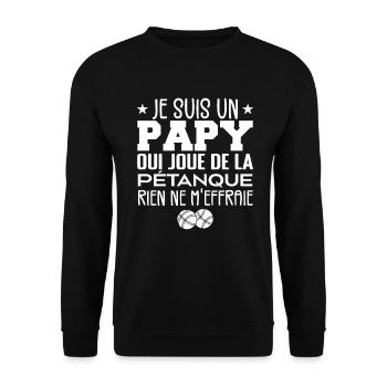 Papy Pétanque Cadeau Pétanque Citations - Sweat-shirt Unisexe - noir - Devant - Alina (178cm) & Michal (187cm)