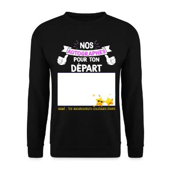 Collègue Départ Autographe Humour Signature - Sweat-shirt Unisexe - noir - Devant - Alina (178cm) & Michal (187cm)