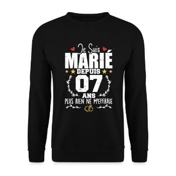 Je Suis Marié Depuis 7 Ans, Cadeau 7 Ans Mariage - Sweat-shirt Unisexe - noir - Devant - Alina (178cm) & Michal (187cm)