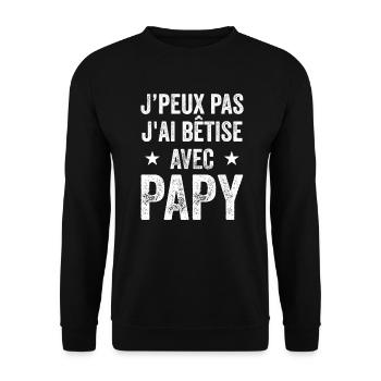 Je Peux Pas J'ai Bêtise Avec Papy Cadeau - Sweat-shirt Unisexe - noir - Devant - Alina (178cm) & Michal (187cm)