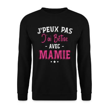 Je Peux Pas J'ai Bêtise Avec Mamie - Sweat-shirt Unisexe - noir - Devant - Alina (178cm) & Michal (187cm)