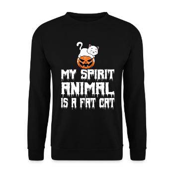 Mein Krafttier ist Fat Cat Halloween - Unisex Pullover - Schwarz - Vorne - Alina (178cm) & Michal (187cm)