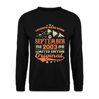 Vintage septembre 2003 vintage cadeau anniversaire - Sweat-shirt Unisexe - noir - Devant - Alina (178cm) & Michal (187cm)