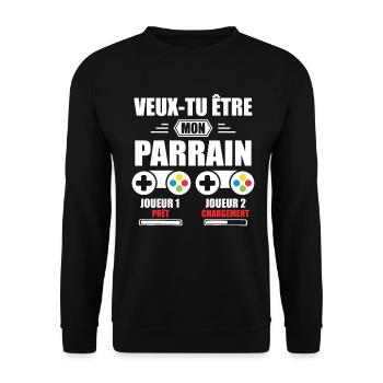 Veux-tu être mon parrain | Demande parrain gamer - Sweat-shirt Unisexe - noir - Devant - Alina (178cm) & Michal (187cm)