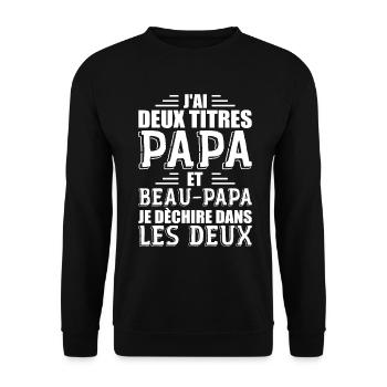J'ai Deux Titres Papa et Beau Papa Cadeau - Sweat-shirt Unisexe - noir - Devant - Alina (178cm) & Michal (187cm)