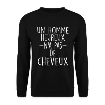 Homme Heureux n'a Pas de Cheveux - Calvitie Cadeau - Sweat-shirt Unisexe - noir - Devant - Alina (178cm) & Michal (187cm)