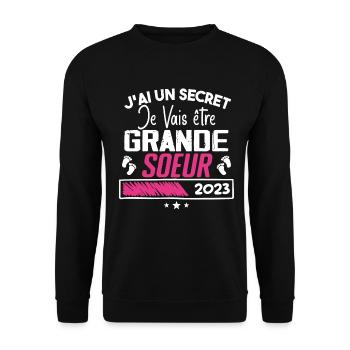 Je Vais être Grande Soeur 2023 Cadeau Grande Soeur - Sweat-shirt Unisexe - noir - Devant - Alina (178cm) & Michal (187cm)