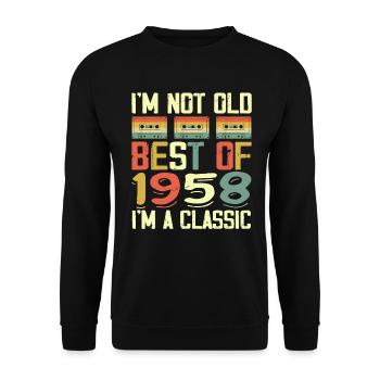 1958 I'm Not Old I'm Classic Vintage 1958 Geburtstag - Unisex Pullover - Schwarz - Vorne - Alina (178cm) & Michal (187cm)