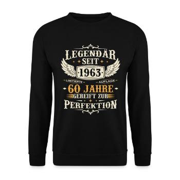 Legendär seit 1963 Jahrgang 60 Jahre Geburtstag - Unisex Pullover - Schwarz - Vorne - Alina (178cm) & Michal (187cm)