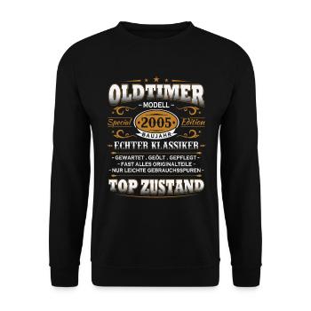 Oldtimer Baujahr 2005 Jahrgang Geburtstag Geschenk - Unisex Pullover - Schwarz - Vorne - Alina (178cm) & Michal (187cm)