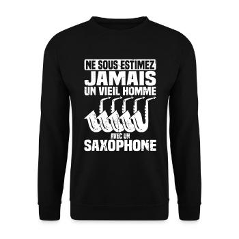 Un vieil homme avec un saxophone - Sweat-shirt Unisexe - noir - Devant - Alina (178cm) & Michal (187cm)
