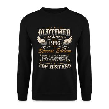 Oldtimer Baujahr 1993 Jahrgang Geburtstag Geschenk - Unisex Pullover - Schwarz - Vorne - Alina (178cm) & Michal (187cm)