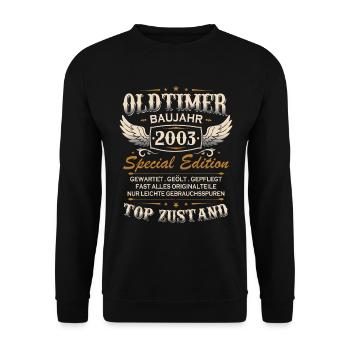 Oldtimer Baujahr 2003 Jahrgang Geburtstag Geschenk - Unisex Pullover - Schwarz - Vorne - Alina (178cm) & Michal (187cm)