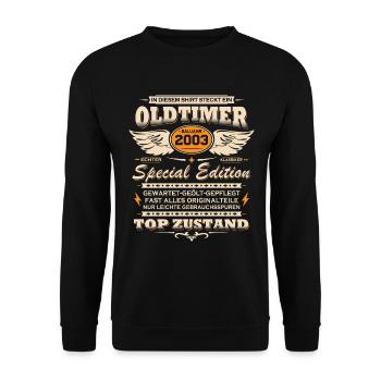 Oldtimer Baujahr Jahrgang 2003 Geburtstag Geschenk - Unisex Pullover - Schwarz - Vorne - Alina (178cm) & Michal (187cm)