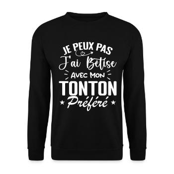 J'ai Bêtise Avec Mon Tonton Préféré Cadeau Tonton - Sweat-shirt Unisexe - noir - Devant - Alina (178cm) & Michal (187cm)