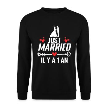 Baumwolle Hochzeitsgeschenk Hochzeitstag 1 Jahr - Unisex Pullover - Schwarz - Vorne - Alina (178cm) & Michal (187cm)