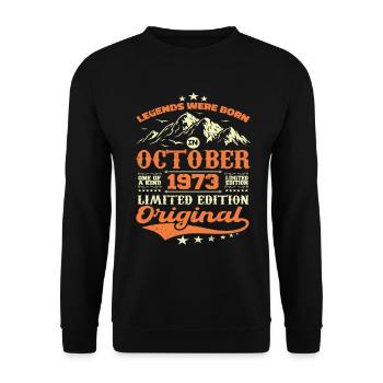 Original Oktober 1973 Jahrgang Jubiläum 1973 - Unisex Pullover - Schwarz - Vorne - Alina (178cm) & Michal (187cm)