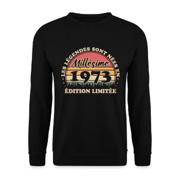 Millésime 1973 Vintage Anniversaire Rétro 1973 - Sweat-shirt Unisexe - noir - Devant - Alina (178cm) & Michal (187cm)