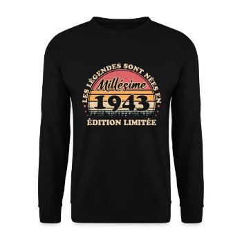 Millésime 1943 Vintage Anniversaire Rétro 1943 - Sweat-shirt Unisexe - noir - Devant - Alina (178cm) & Michal (187cm)